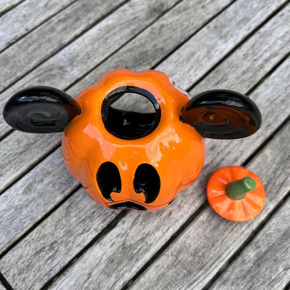 Disney Park Mickey Mouse Halloween Pumpkin Hand Painted Tea Light Candle Holder